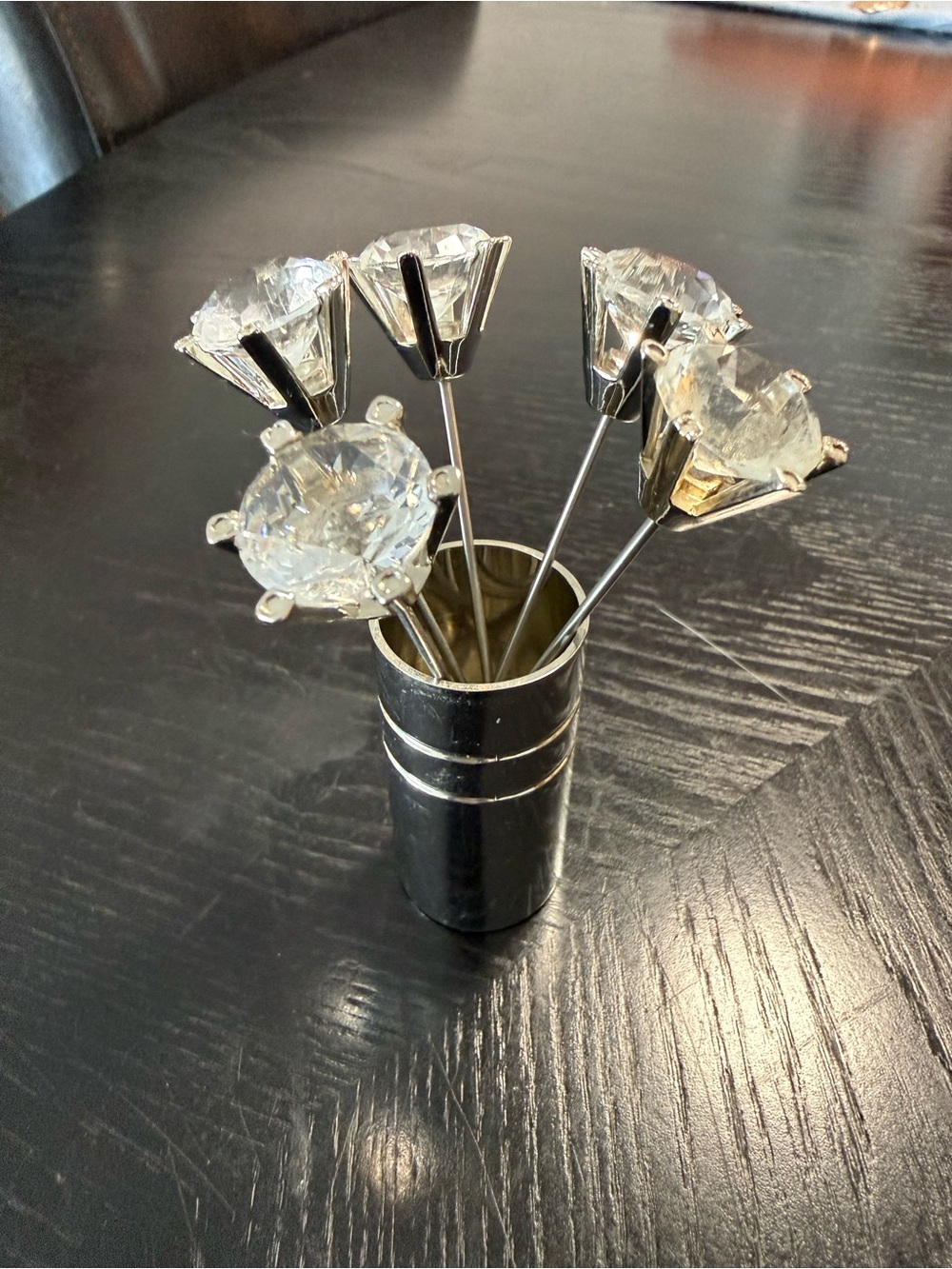 Clear Crystal-Tip Appetizer Picks - Silver Stainless Steel